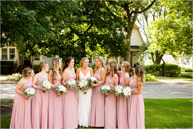 wedding with pink bridesmaids dresses