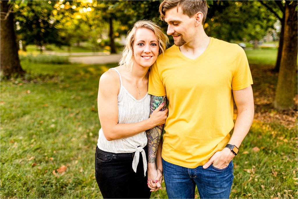 Caitlin and Luke Photography, Bloomington Normal Illinois Engagement, In Home engagement portraits, neighborhood engagement portraits