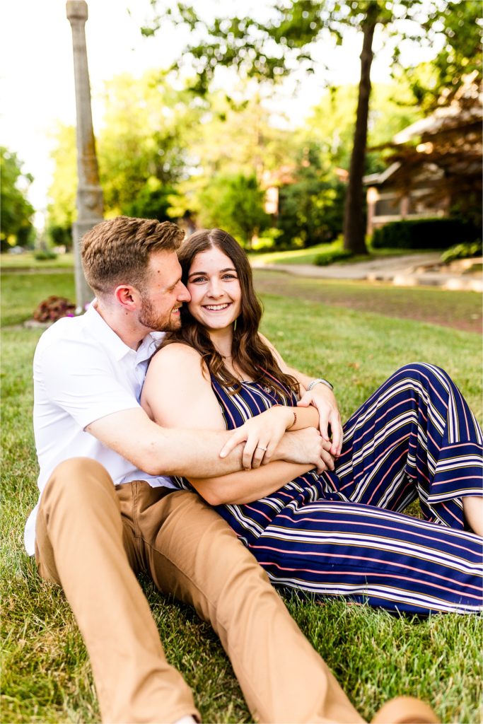 Caitlin and Luke Photography, Bloomington IL engagement photos, Illinois engagement session with bride in blue jumper