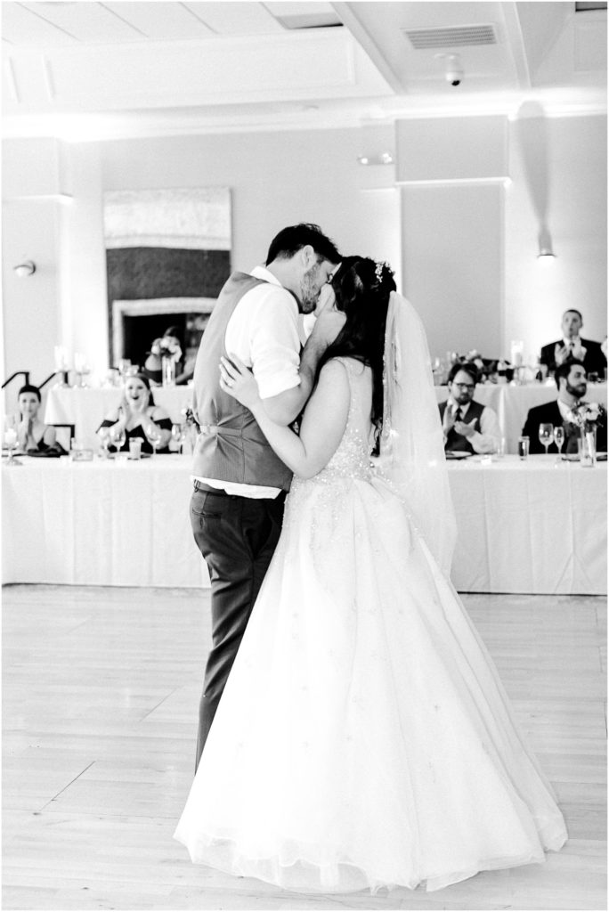 first dance during wedding reception photographed by Caitlin and Luke Photography, Indianapolis wedding photographers, Carmel IN wedding photographers