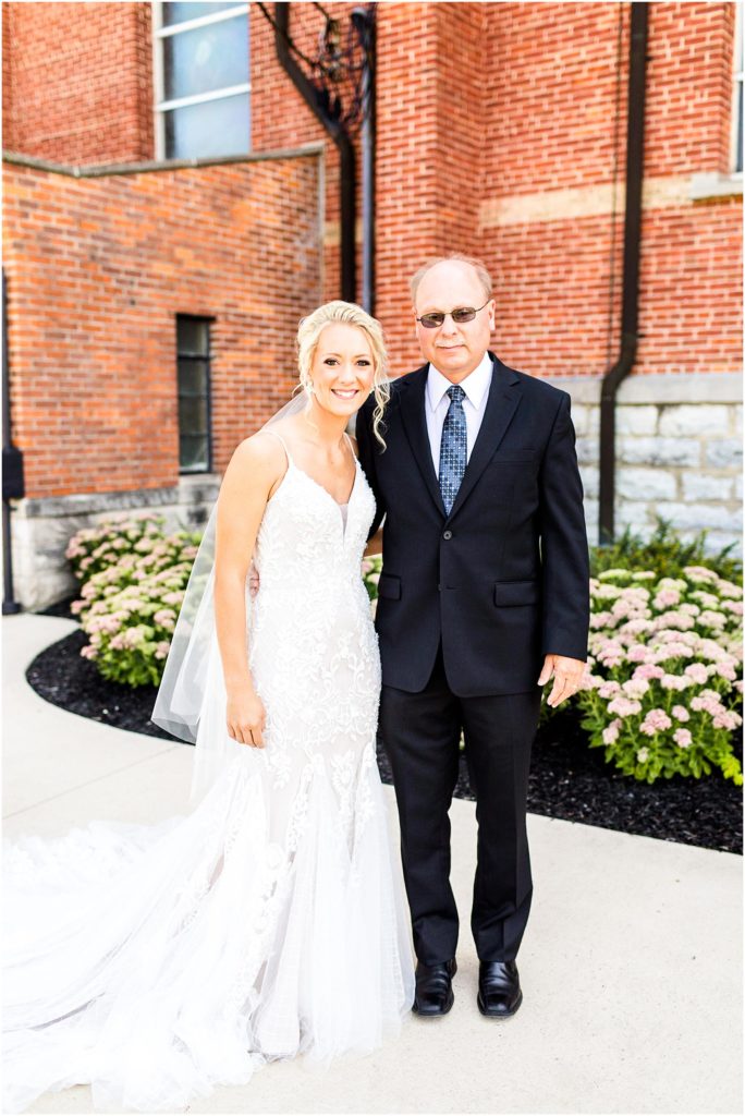 first look with dad photographed by Caitlin and Luke Photography, St. Michael's Church wedding, Fort Loramie OH wedding photographers, church wedding, Ohio wedding photographers