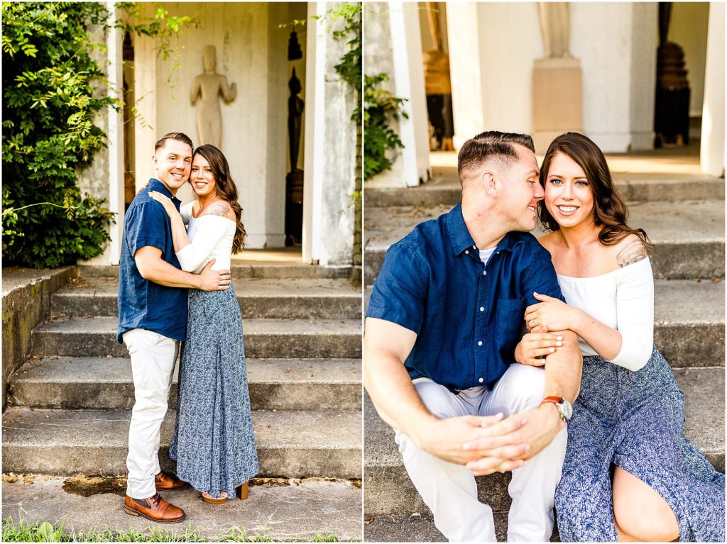 Caitlin and Luke Photography_ Allerton Park Engagemnet session, Monticello IL wedding photographers_Allerton Park engagement photos with couple in blue summer outfits