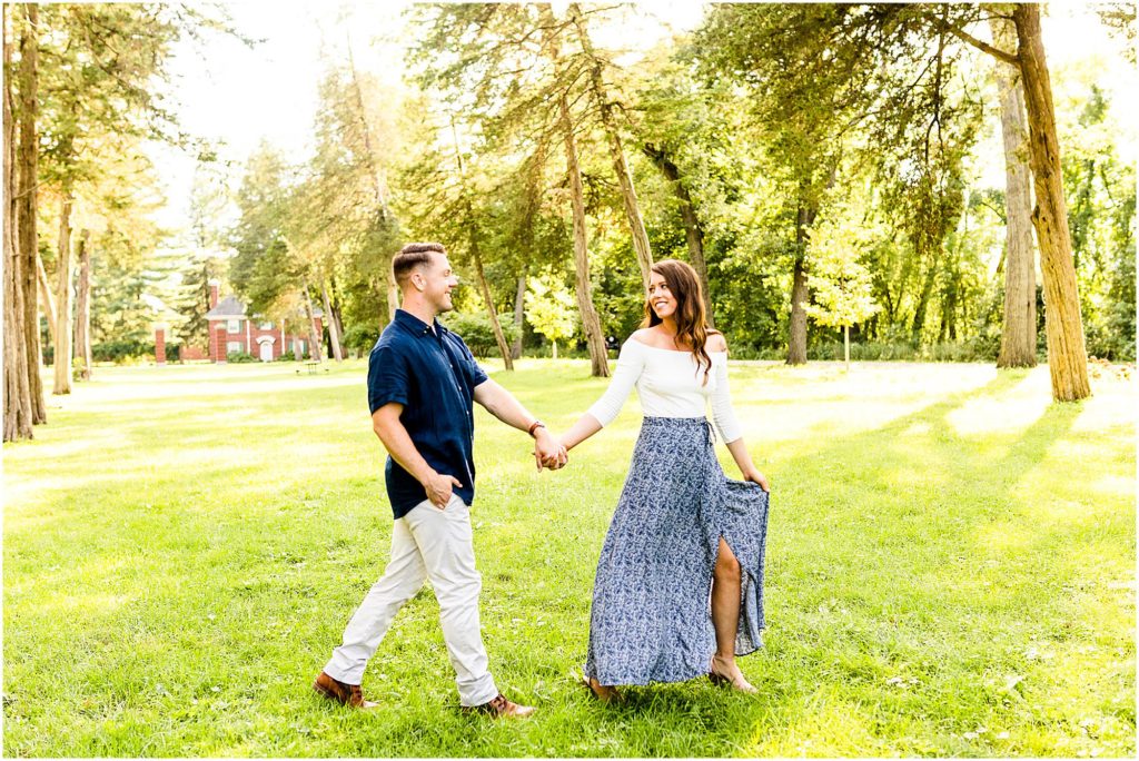 Caitlin and Luke Photography_ Allerton Park Engagemnet session, Monticello IL wedding photographers_Allerton Park engagement photos with couple in blue summer outfits