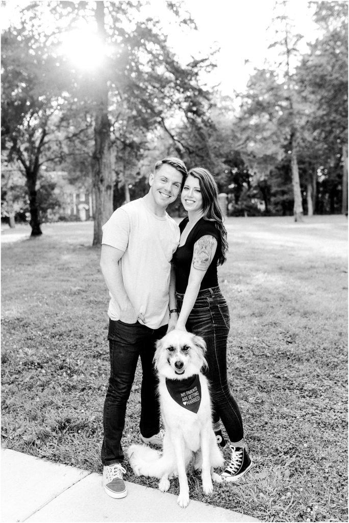 Caitlin and Luke Photography_ Allerton Park Engagemnet session, Monticello IL wedding photographers_Allerton Park engagement photos with couple with dog