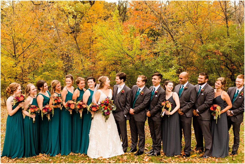 Fall Pilcher Park Nature Center wedding photographed by Illinois wedding photographers Caitlin and Luke Photography, Joliet IL wedding photographers, Illinois wedding day