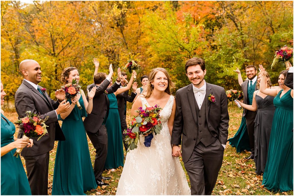 Fall Pilcher Park Nature Center wedding photographed by Illinois wedding photographers Caitlin and Luke Photography, Joliet IL wedding photographers, Illinois wedding day