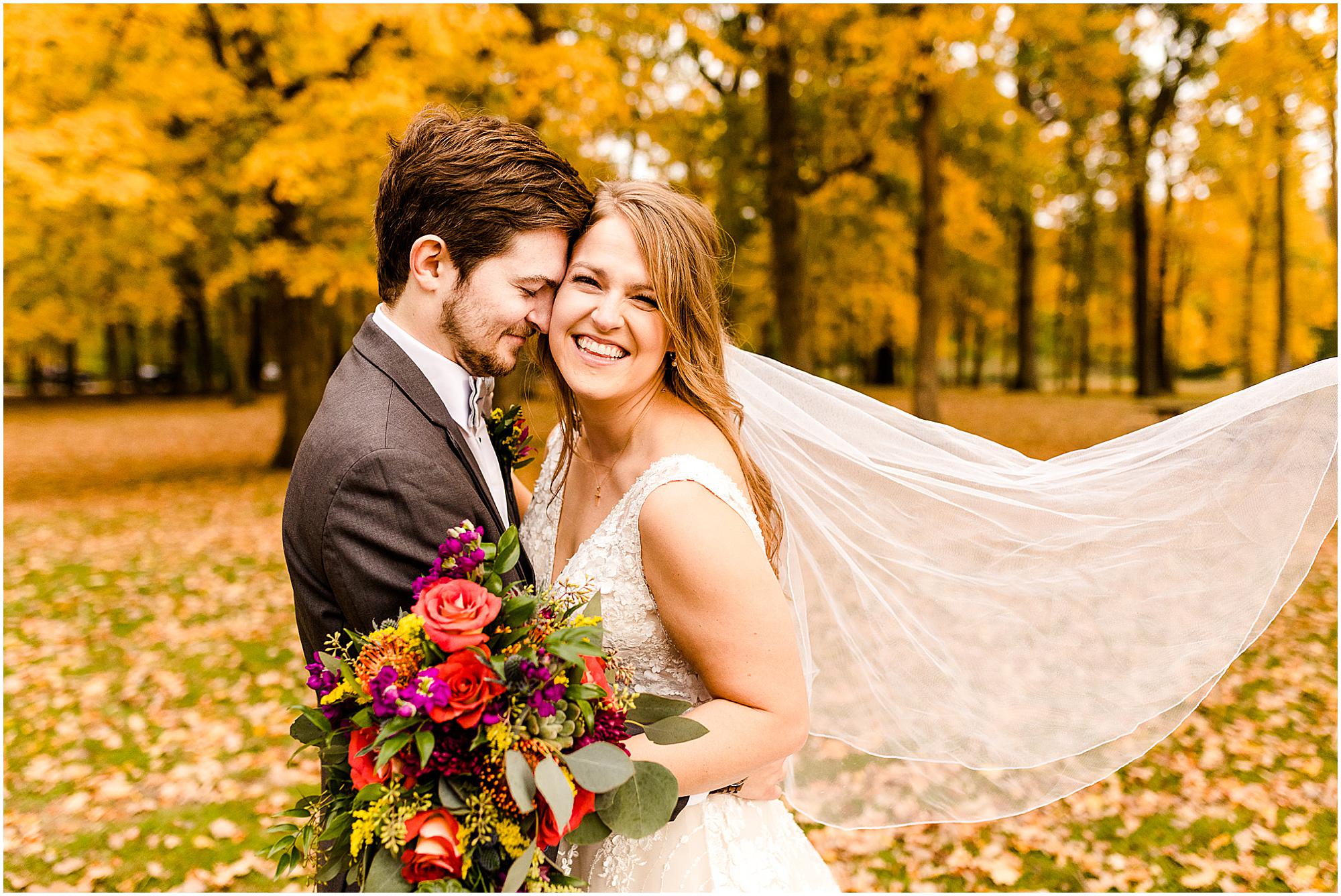 Fall Pilcher Park Nature Center wedding photographed by Illinois wedding photographers Caitlin and Luke Photography, Joliet IL wedding photographers, Illinois wedding day