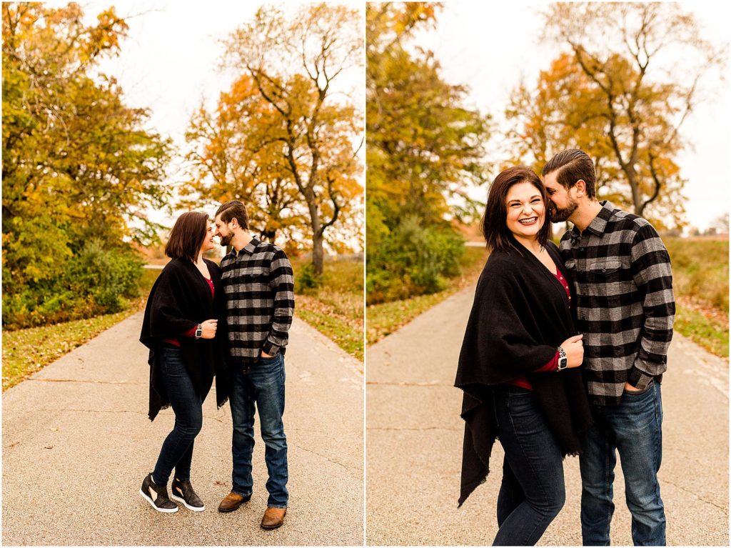 Fall Lake Bloomington anniversary portraits with Caitlin and Luke Photography, IL wedding photographers, IL anniversary portraits, Bloomington IL anniversary session