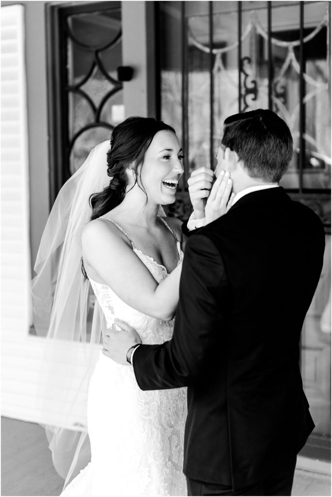 bride and groom have first look in Milwaukee WI photographed by Milwaukee WI wedding photographer Caitlin and Luke Photography