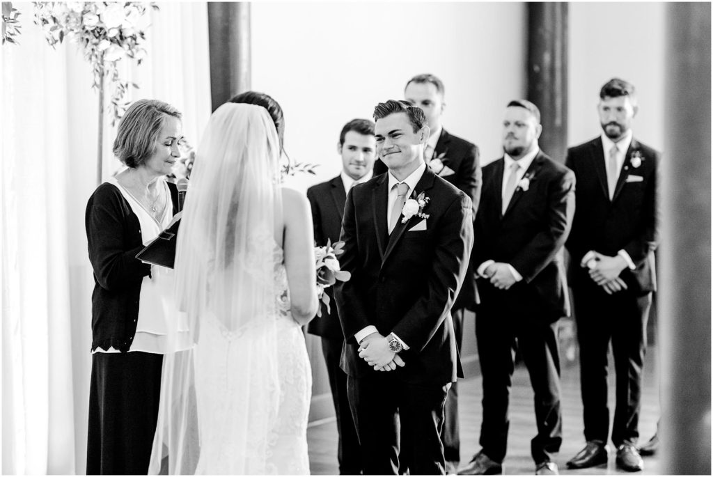 intimate wedding ceremony at Pritzlaff Events photographed by Milwaukee wedding photographers Caitlin and Luke Photography