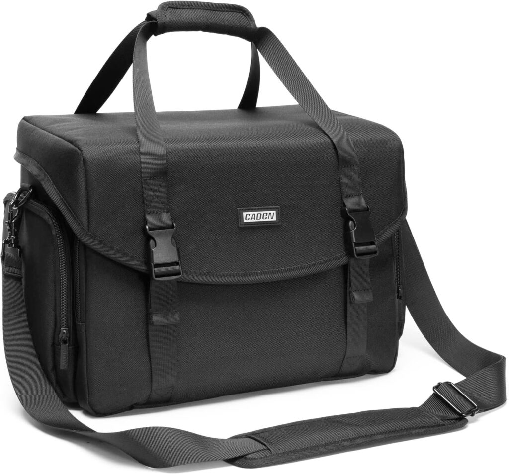 CADeN shoulder messenger camera bag exterior view - sleek black camera bag for photographers preferring messenger style